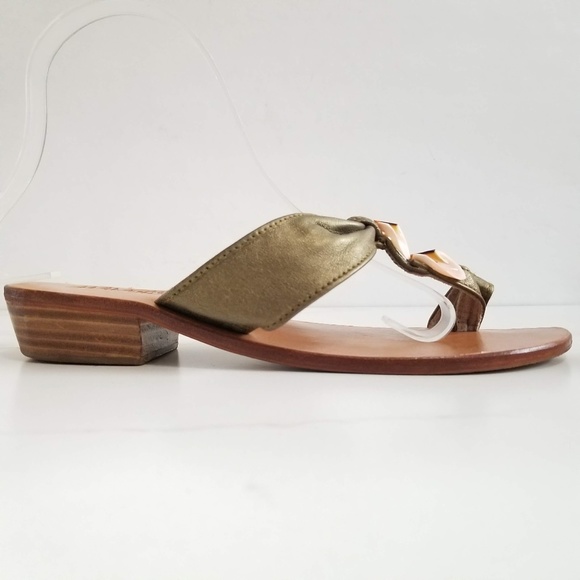 Mangos Bali Bronze Leather Shell Thong Sandals - Picture 2 of 11